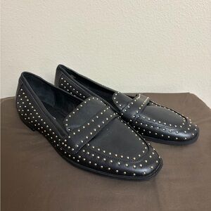 Chelsea & Violet Women’s Black Loafers with Gold Studs